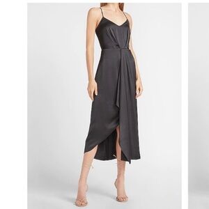Express Blqck Satin Midi Cocktail Dress